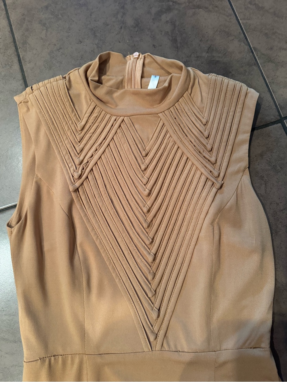 INDIKAH Sleeveless Midi Dress with Textured V-Panel in Tan - AU8 - Picture 2 of 8